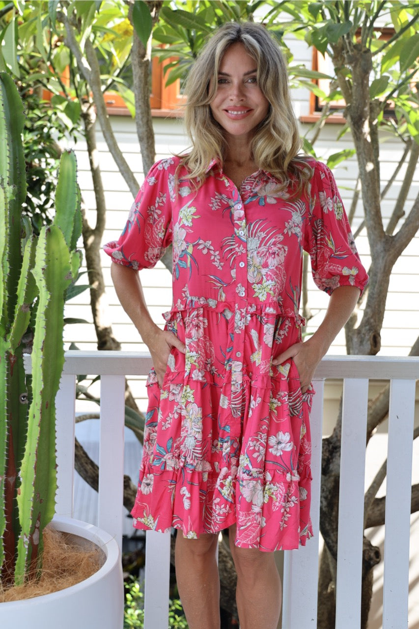 MARIGOLD DRESS IN CRIMSON FLORAL
