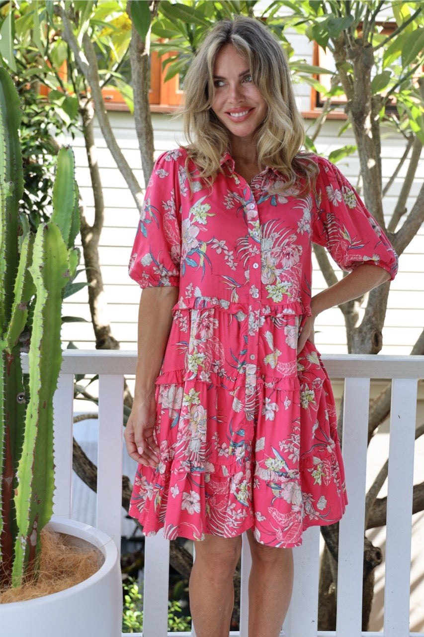 MARIGOLD DRESS IN CRIMSON FLORAL