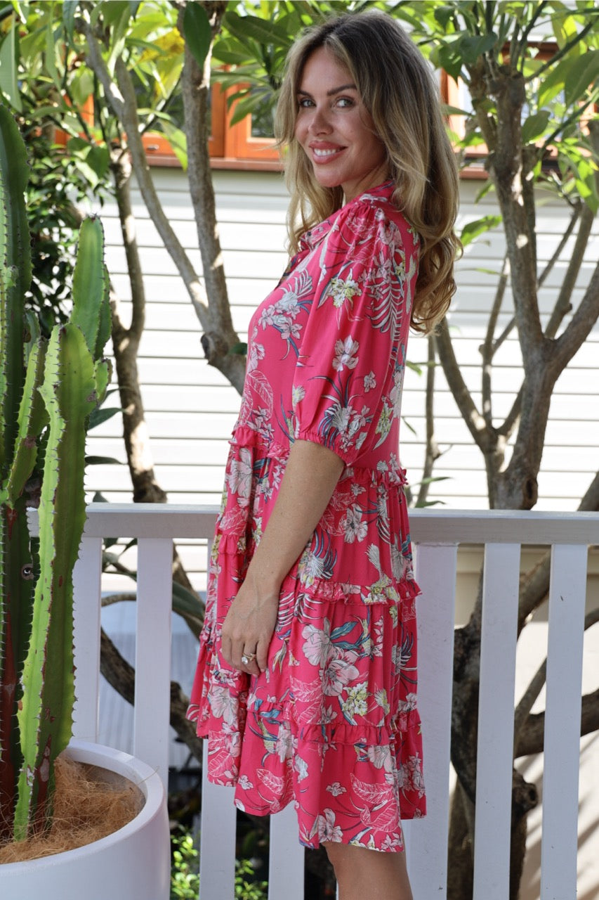 MARIGOLD DRESS IN CRIMSON FLORAL