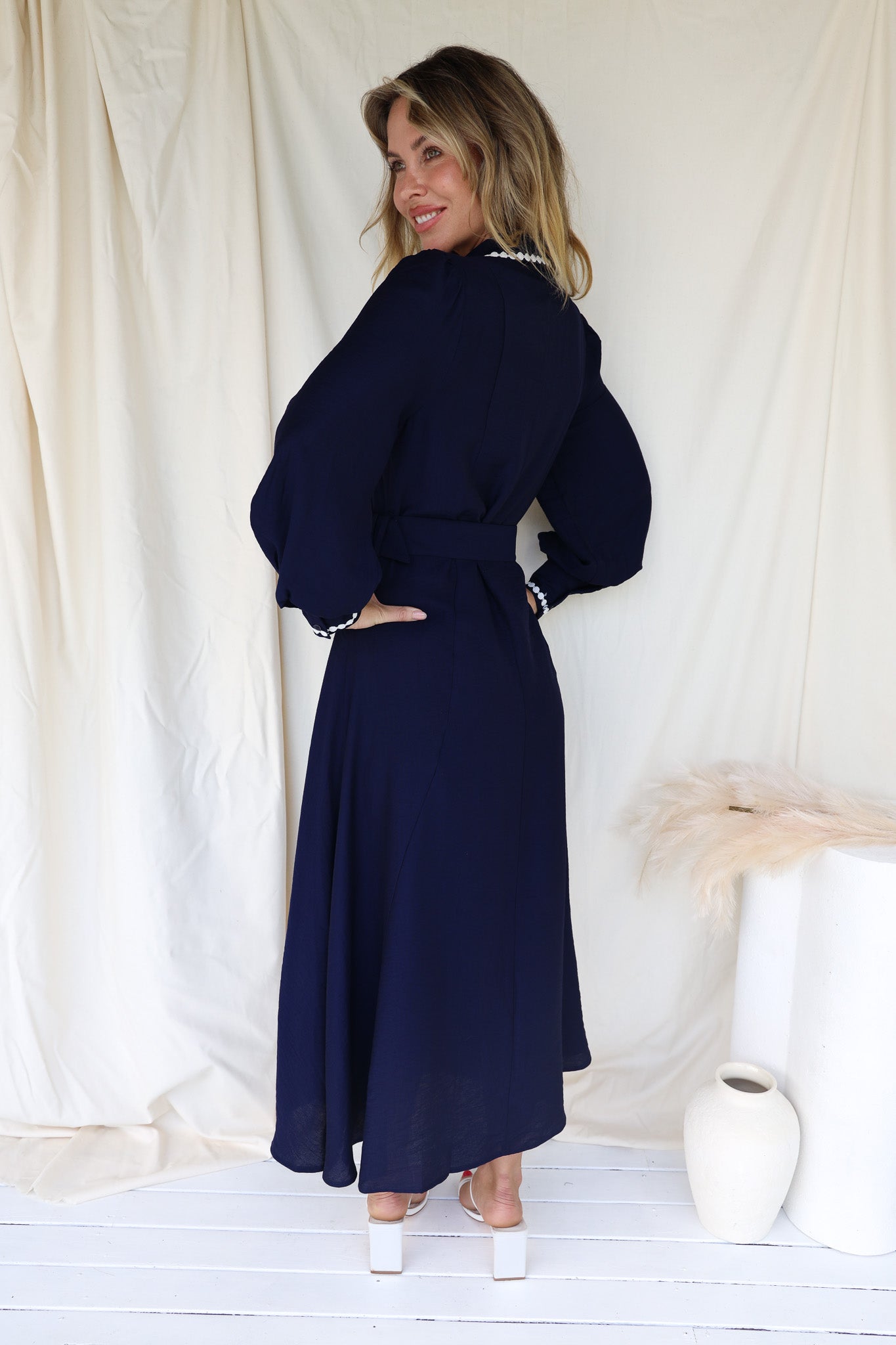 LACEE BELTED SHIRT DRESS - NAVY