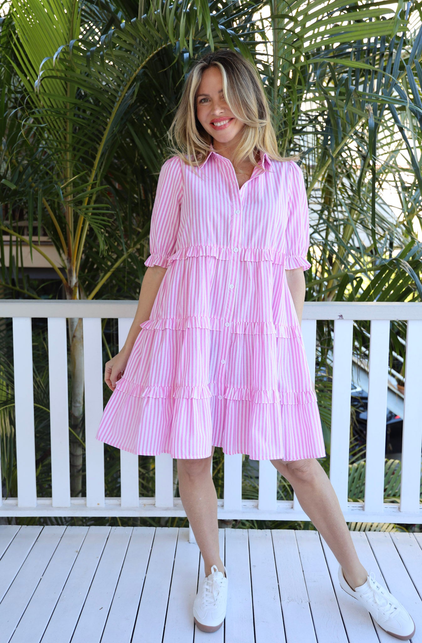 LYDIA DRESS - PINK/WHITE STRIPE