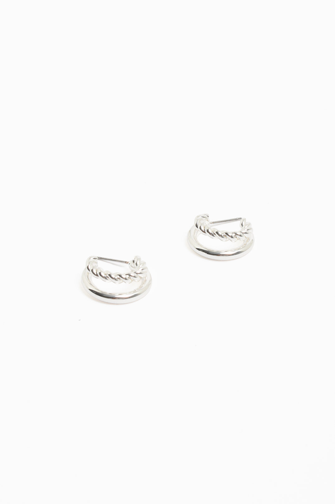 SILVER TWIST DOUBLE HOOP EARRINGS