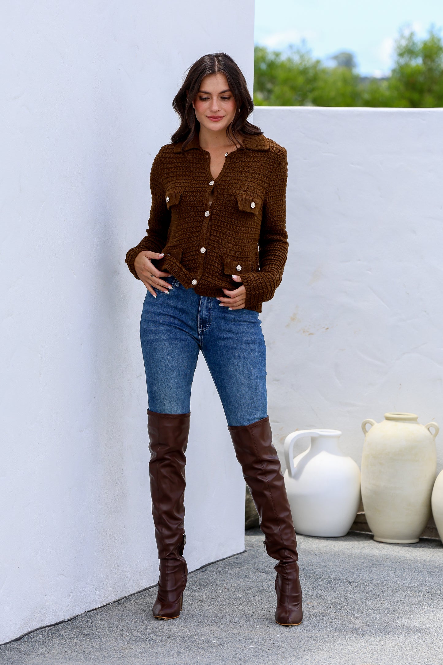 MARCIA COTTON CARDIGAN -CHOCOLATE
