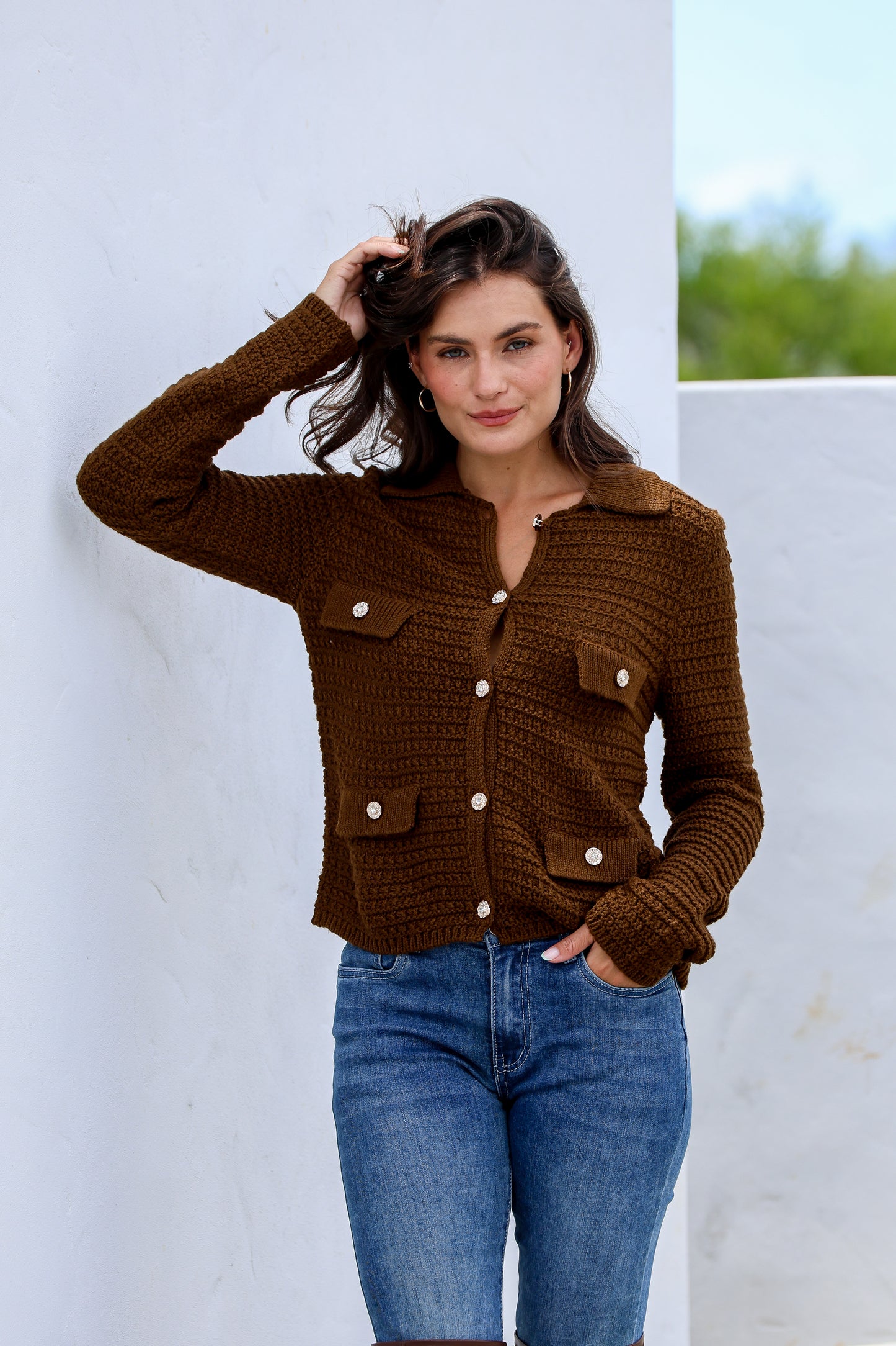 MARCIA COTTON CARDIGAN -CHOCOLATE