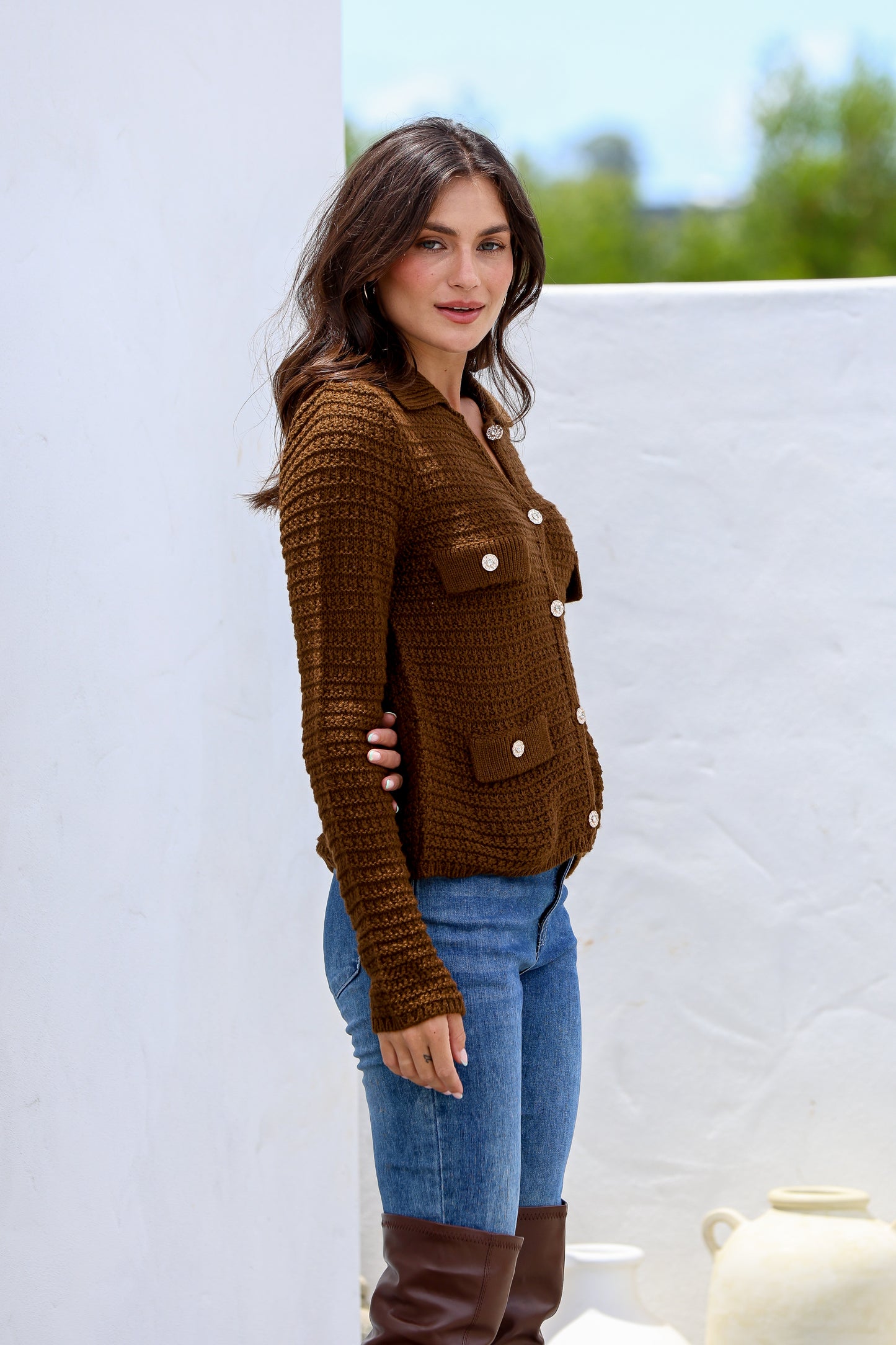 MARCIA COTTON CARDIGAN -CHOCOLATE