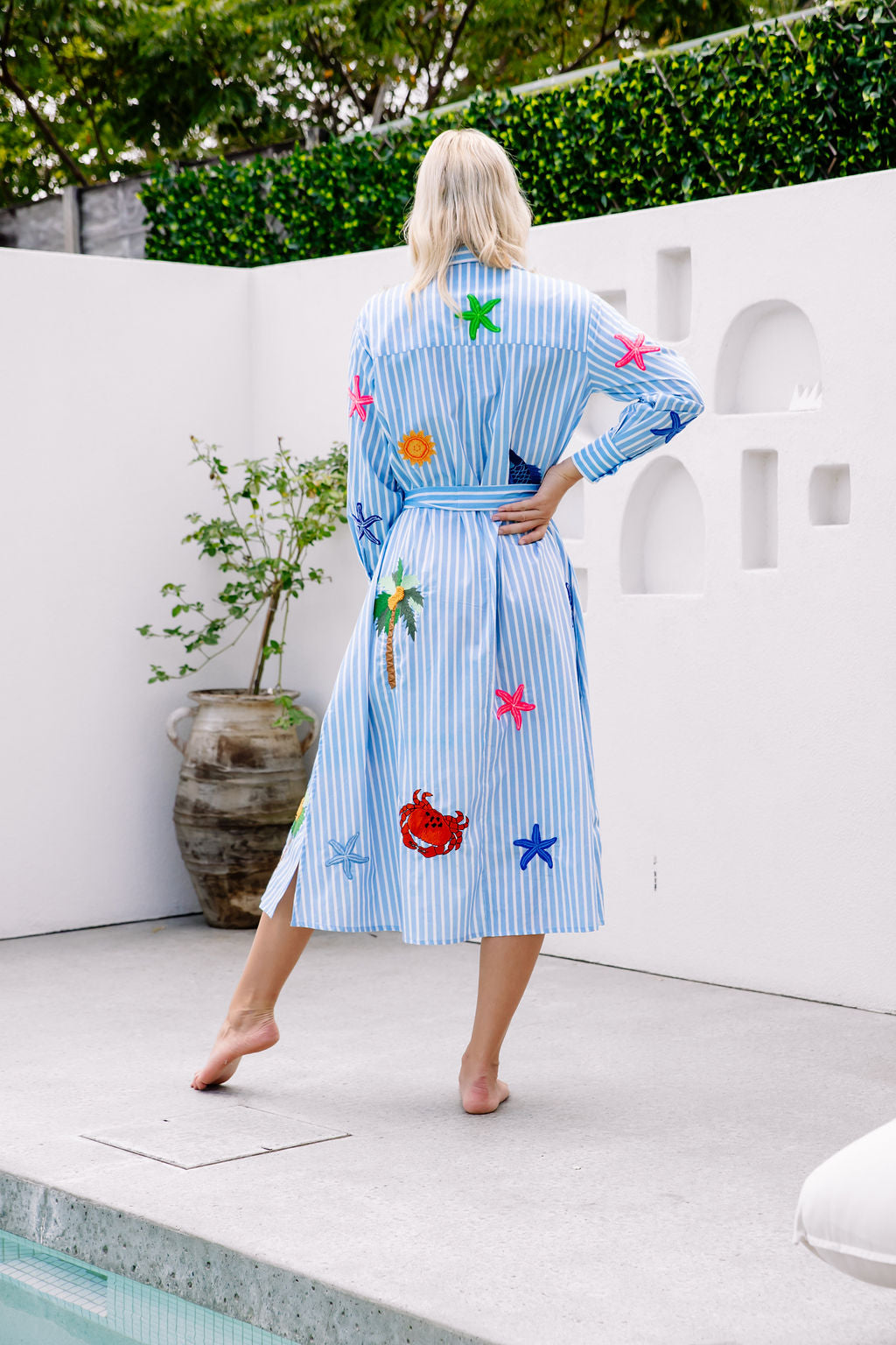 CORAL KISSED MAXI SHIRT DRESS - BLUE