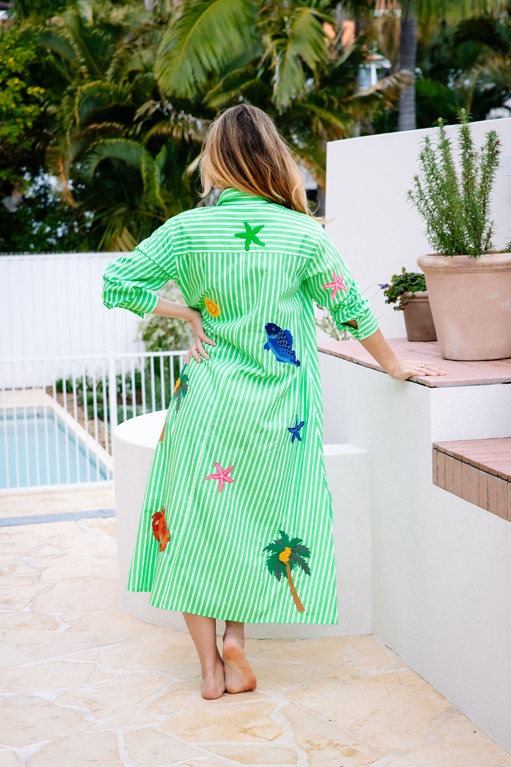 CORAL KISSED MAXI SHIRT DRESS - GREEN