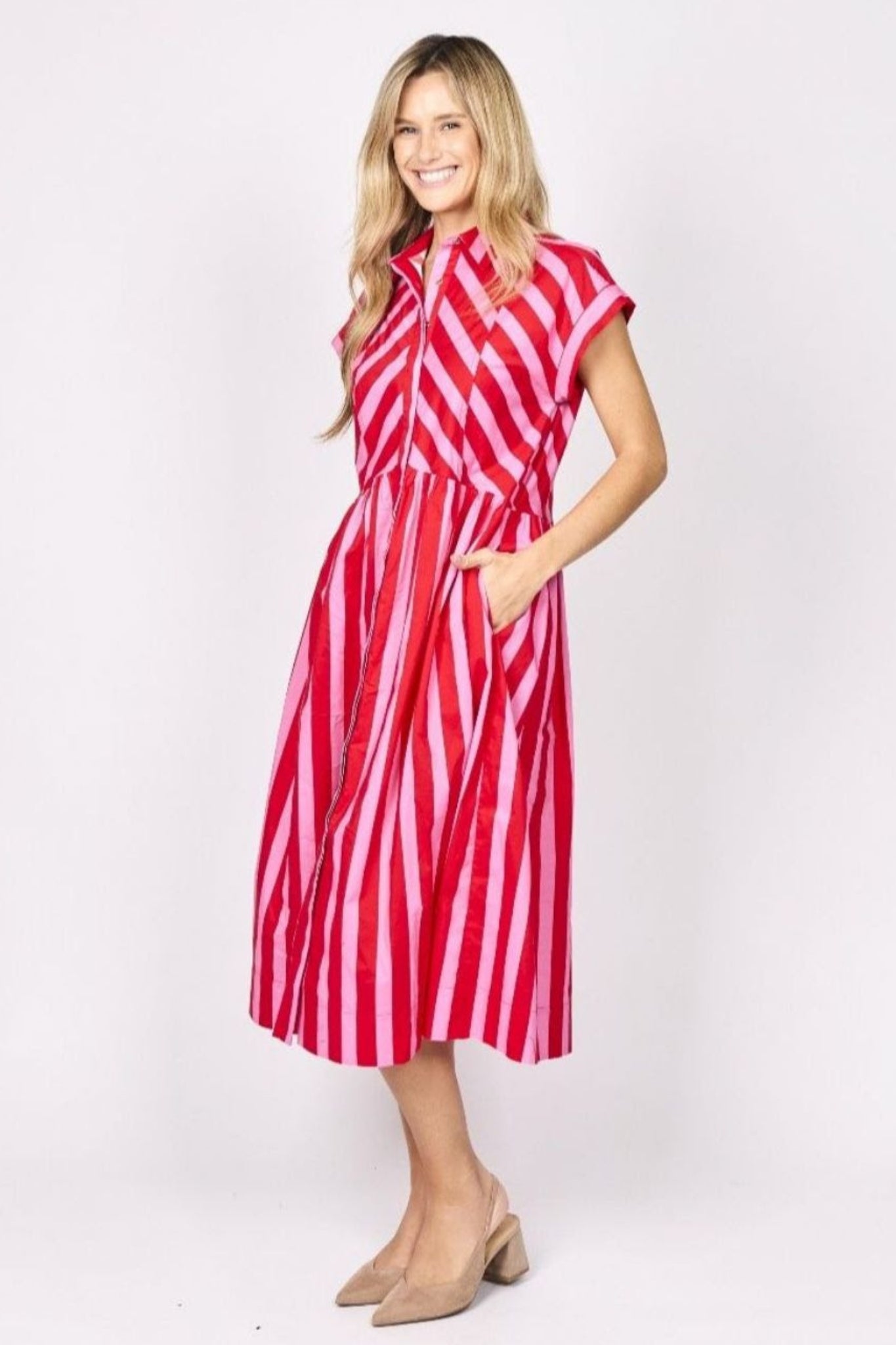 Emmeline Dress in Pink and Red Stripe