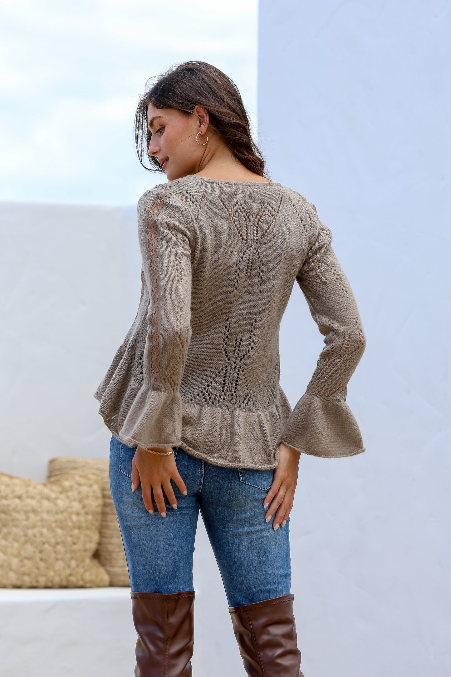 WILLOW TIE KNIT CARDIGAN - BEIGE