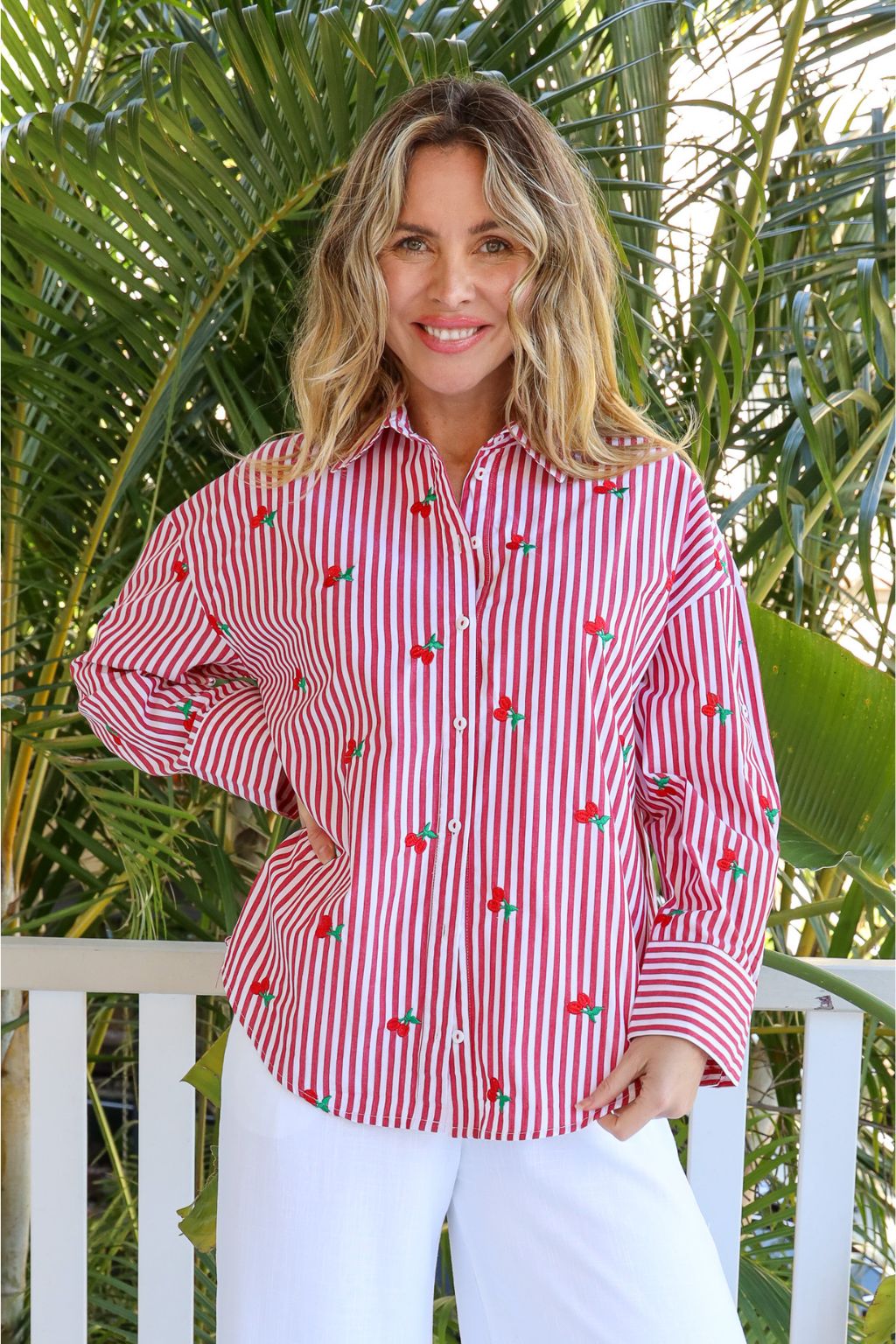 CHERRY STRIPE SHIRT - RED