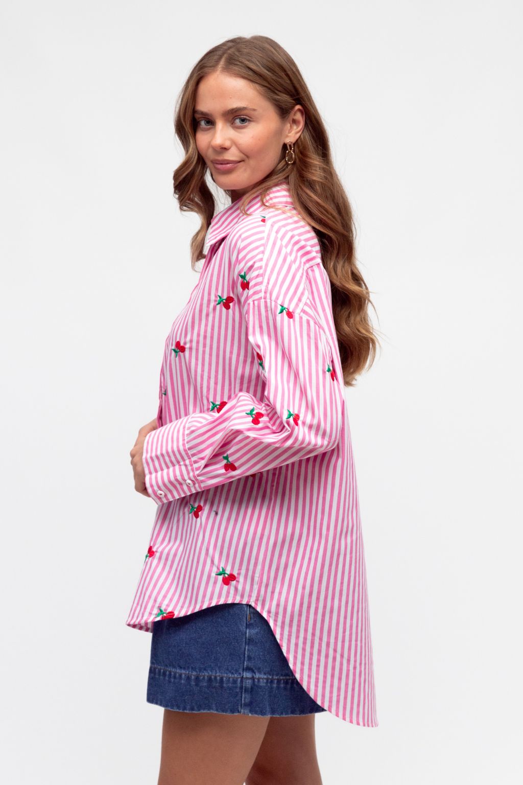 CHERRY STRIPE SHIRT - PINK