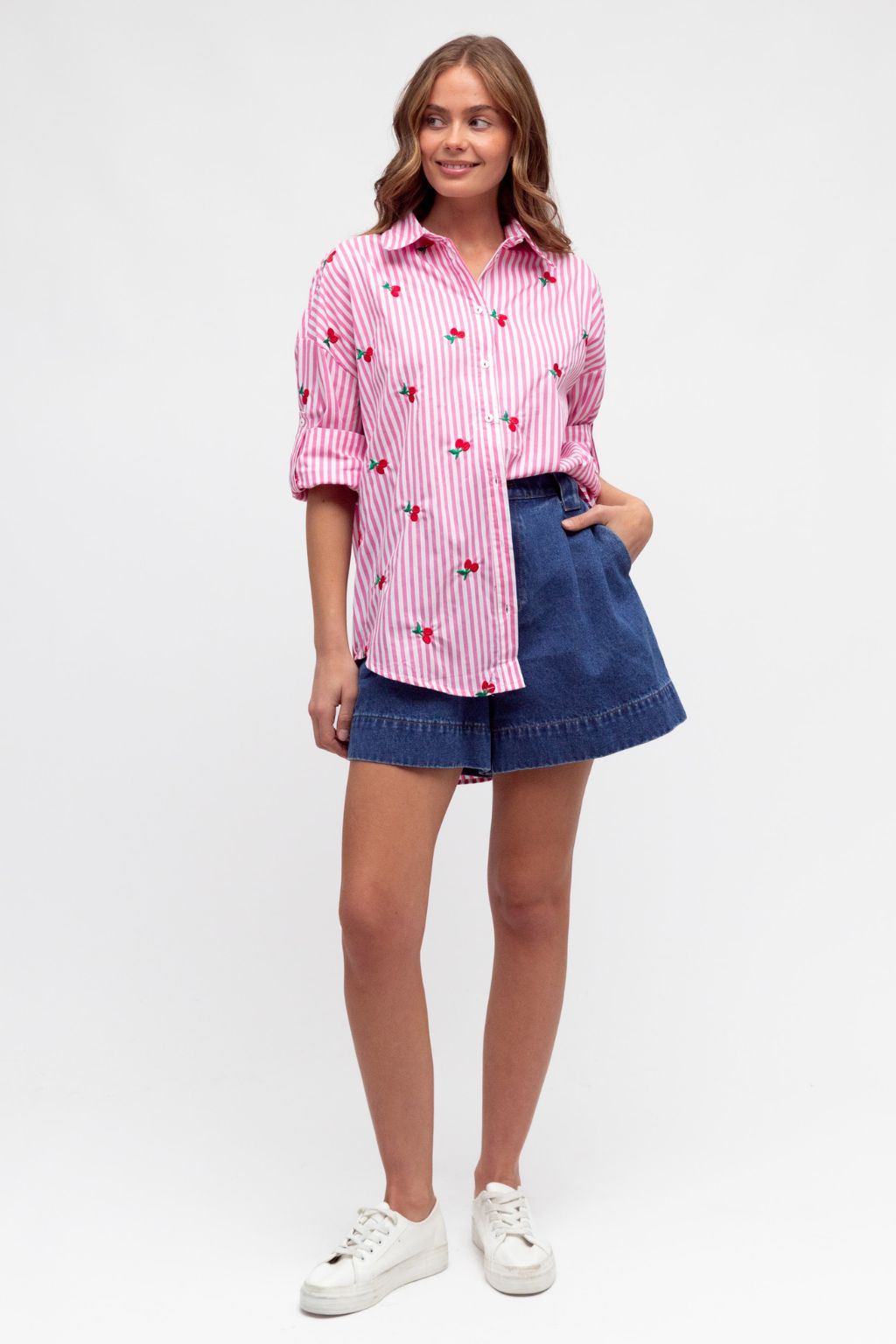 CHERRY STRIPE SHIRT - PINK