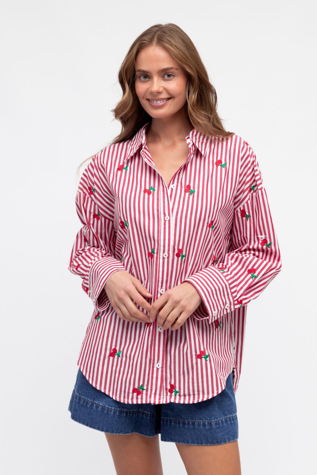 CHERRY STRIPE SHIRT - RED