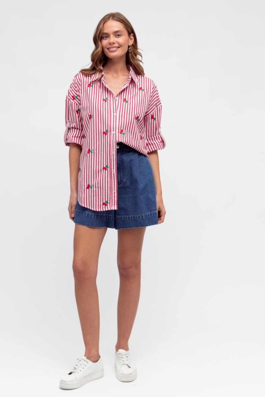 CHERRY STRIPE SHIRT - RED