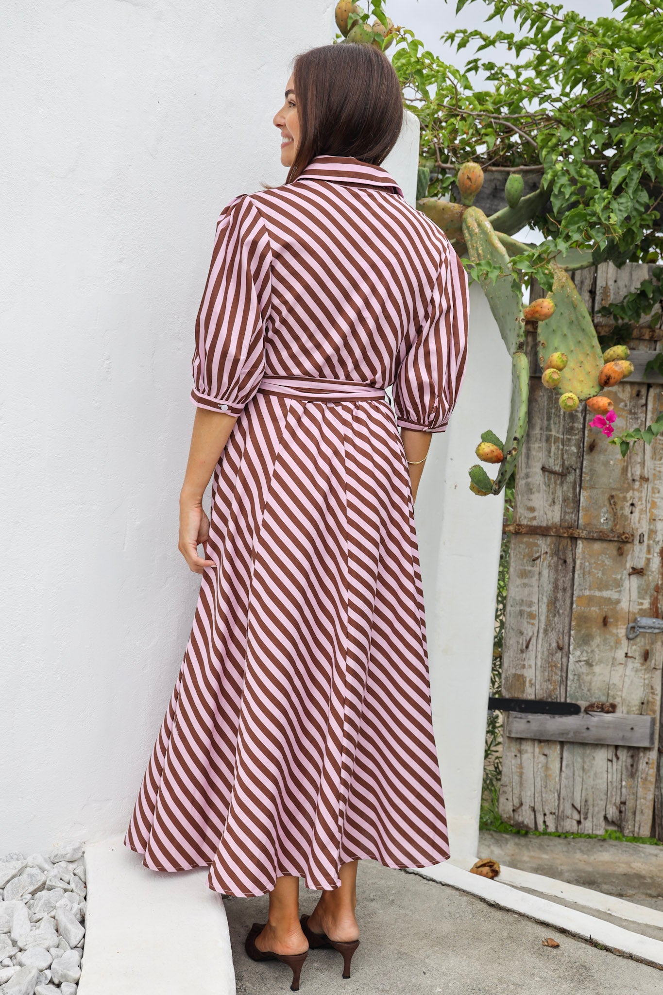 LOVELY DRESS IN PINK AND CHOCOLATE STRIPE