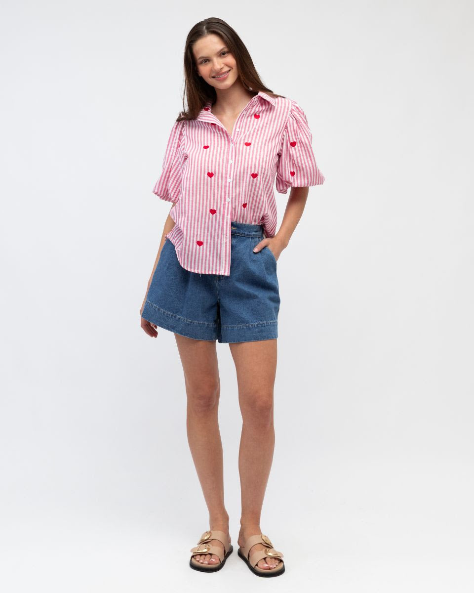 HEARTS LOVE SHIRT IN PINK STRIPE