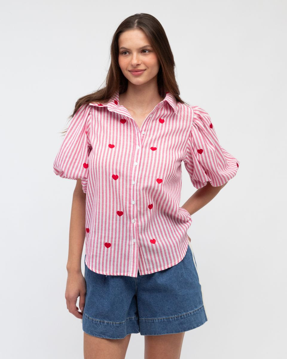 HEARTS LOVE SHIRT IN PINK STRIPE