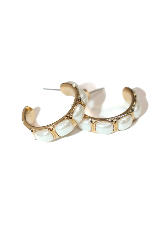 GEO INSERT GOLD AND PEARL PATTERN HOOPS