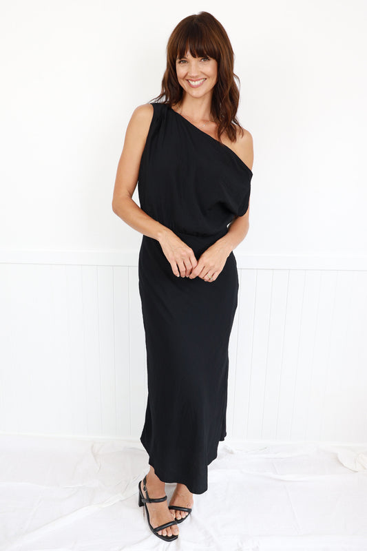 OPAL MIDI DRESS - BLACK