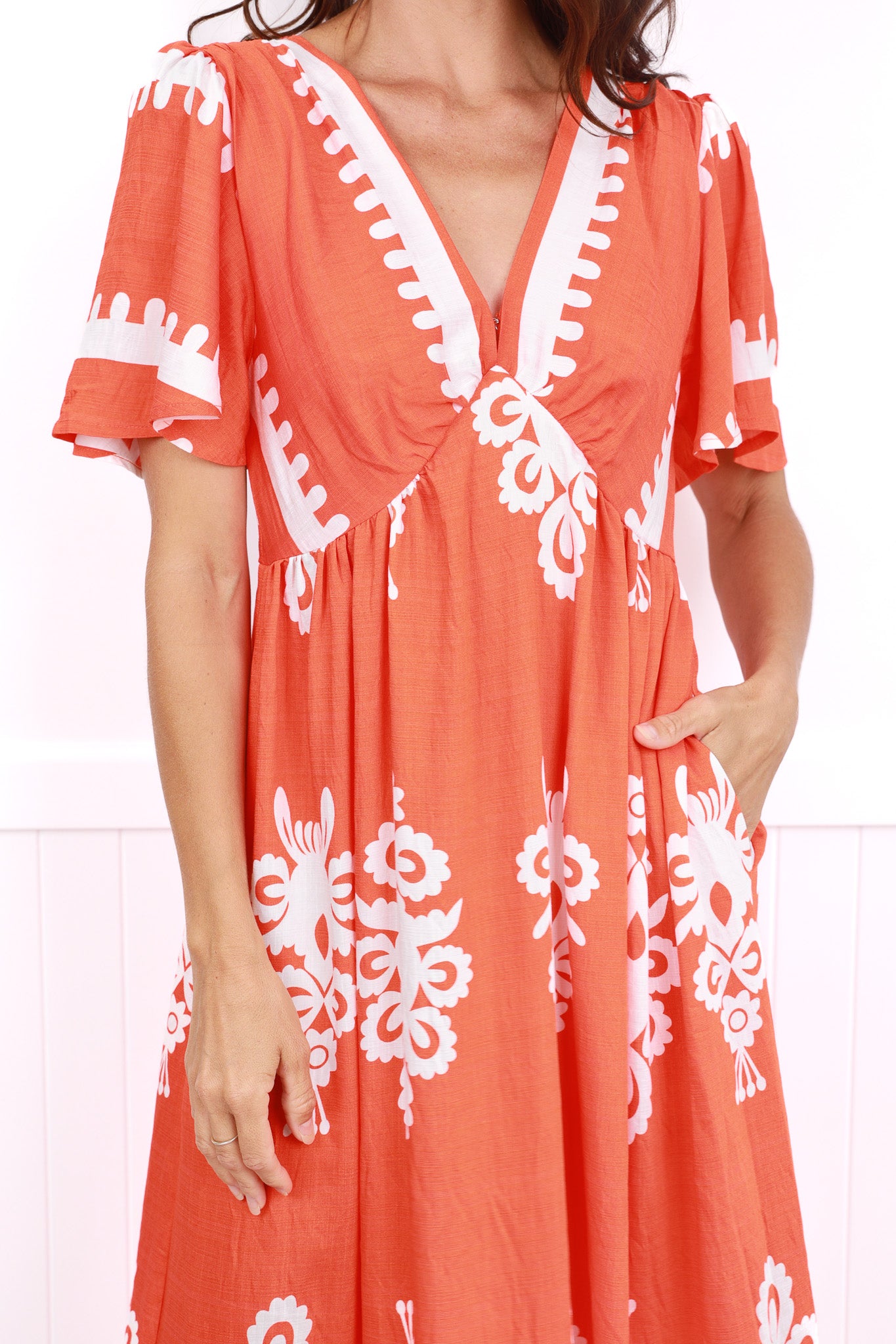 INCA SHORT SLEEVE MIDI DRESS IN ORANGE