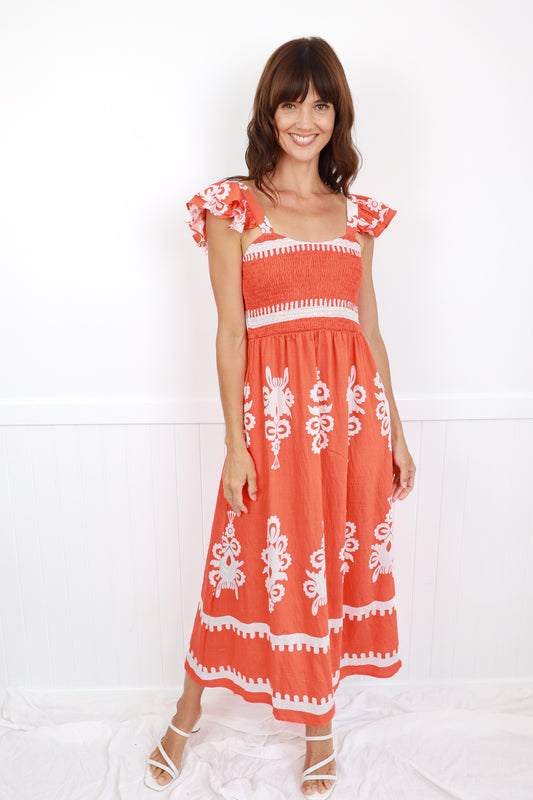 INCA MIDI SLEVELESS DRESS IN ORANGE