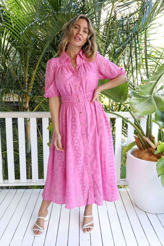 BRODERIE DRESS - PINK