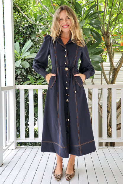 NAVY BELLE MIDI DRESS