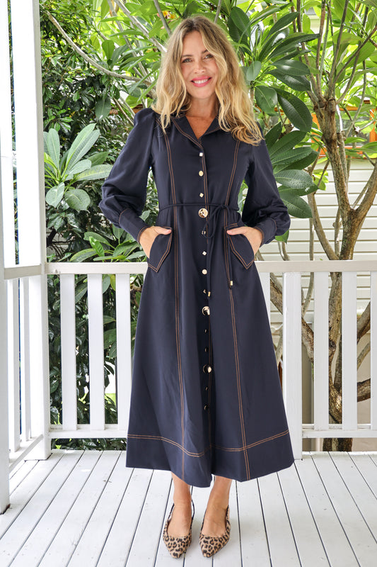 NAVY BELLE MIDI DRESS