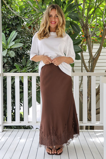 ISABELLA LACE SKIRT IN CHOCOLATE