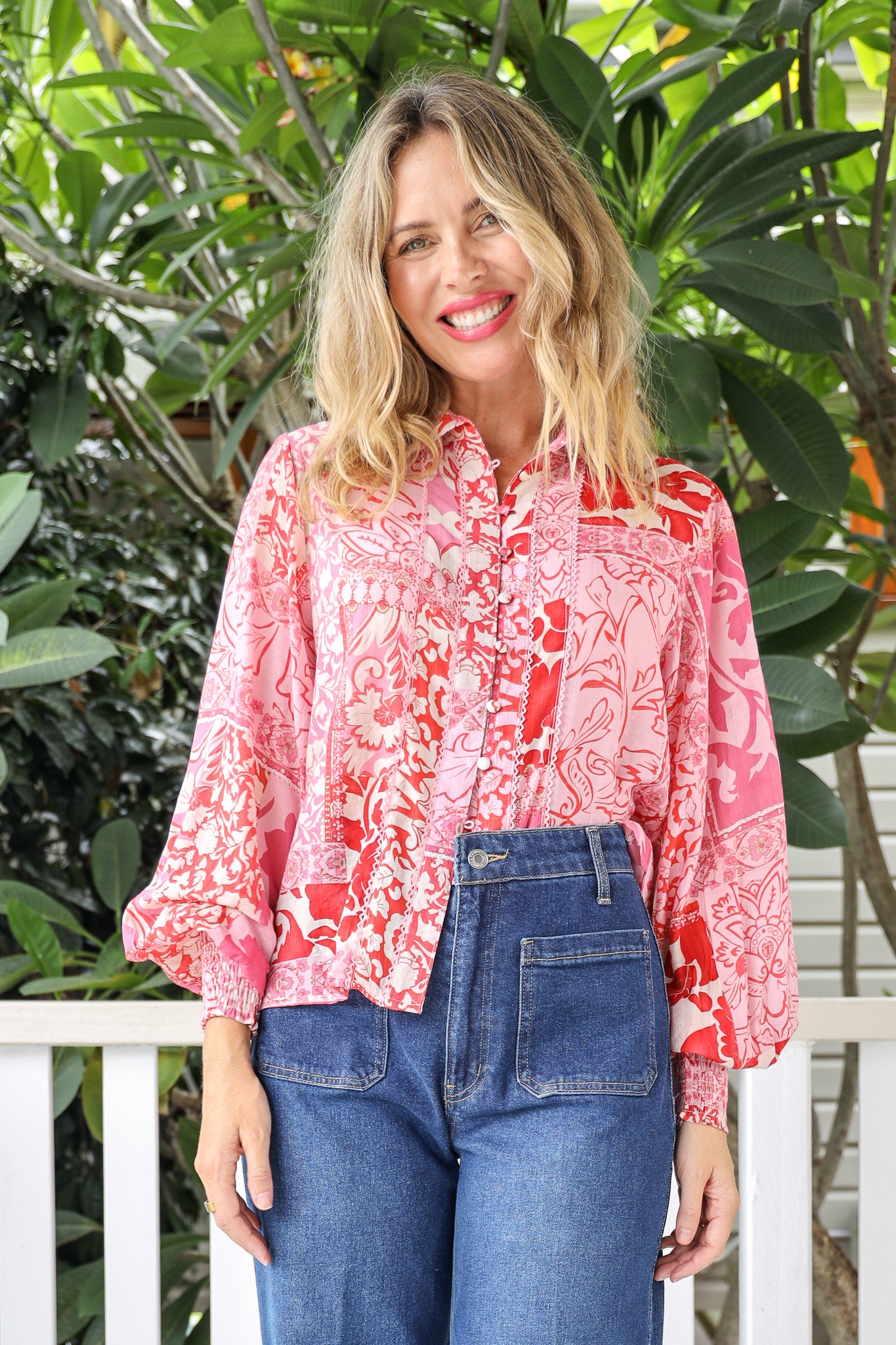 TWICE AS NICE SHIRT IN PINK MOSAIC PRINT