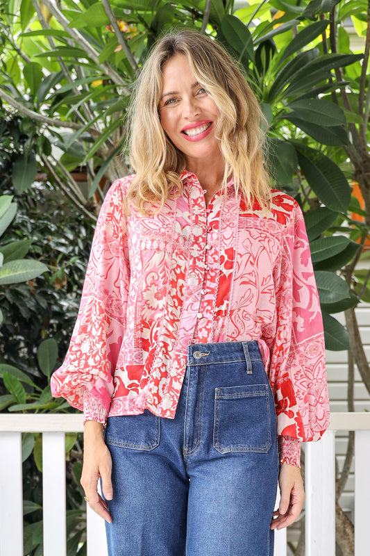 TWICE AS NICE SHIRT IN PINK MOSAIC PRINT