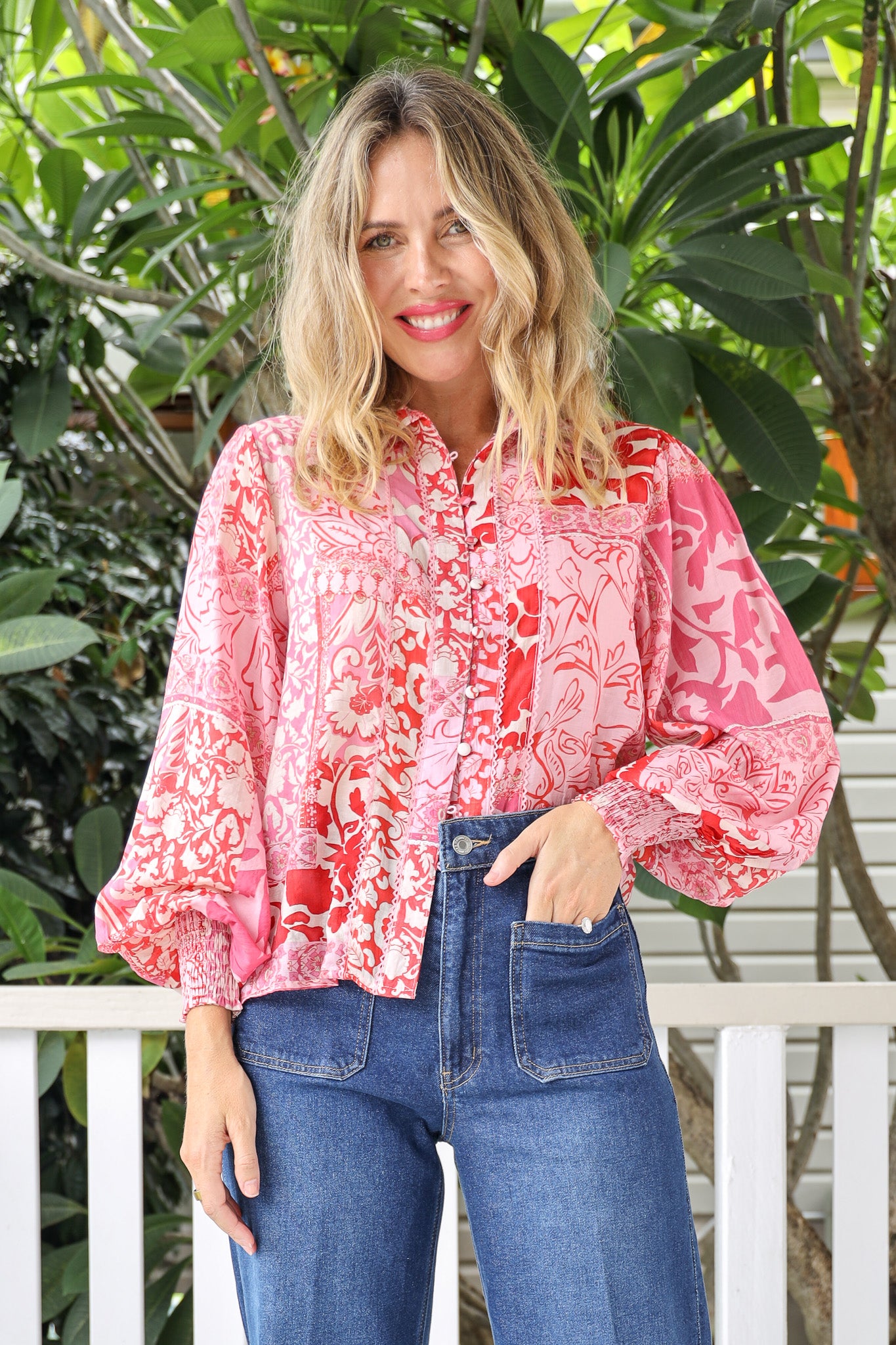 TWICE AS NICE SHIRT IN PINK MOSAIC PRINT