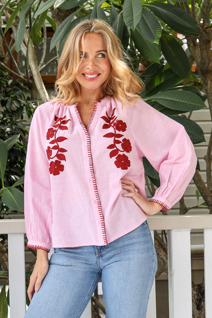 FLORAL OASIS V-NECK BLOUSE