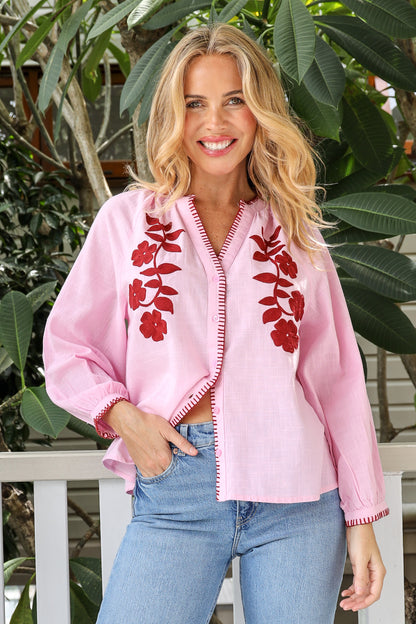 FLORAL OASIS V-NECK BLOUSE