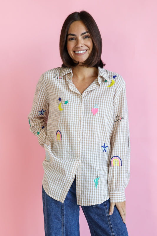 LOVE AND RAINBOWS GINGHAM SHIRT