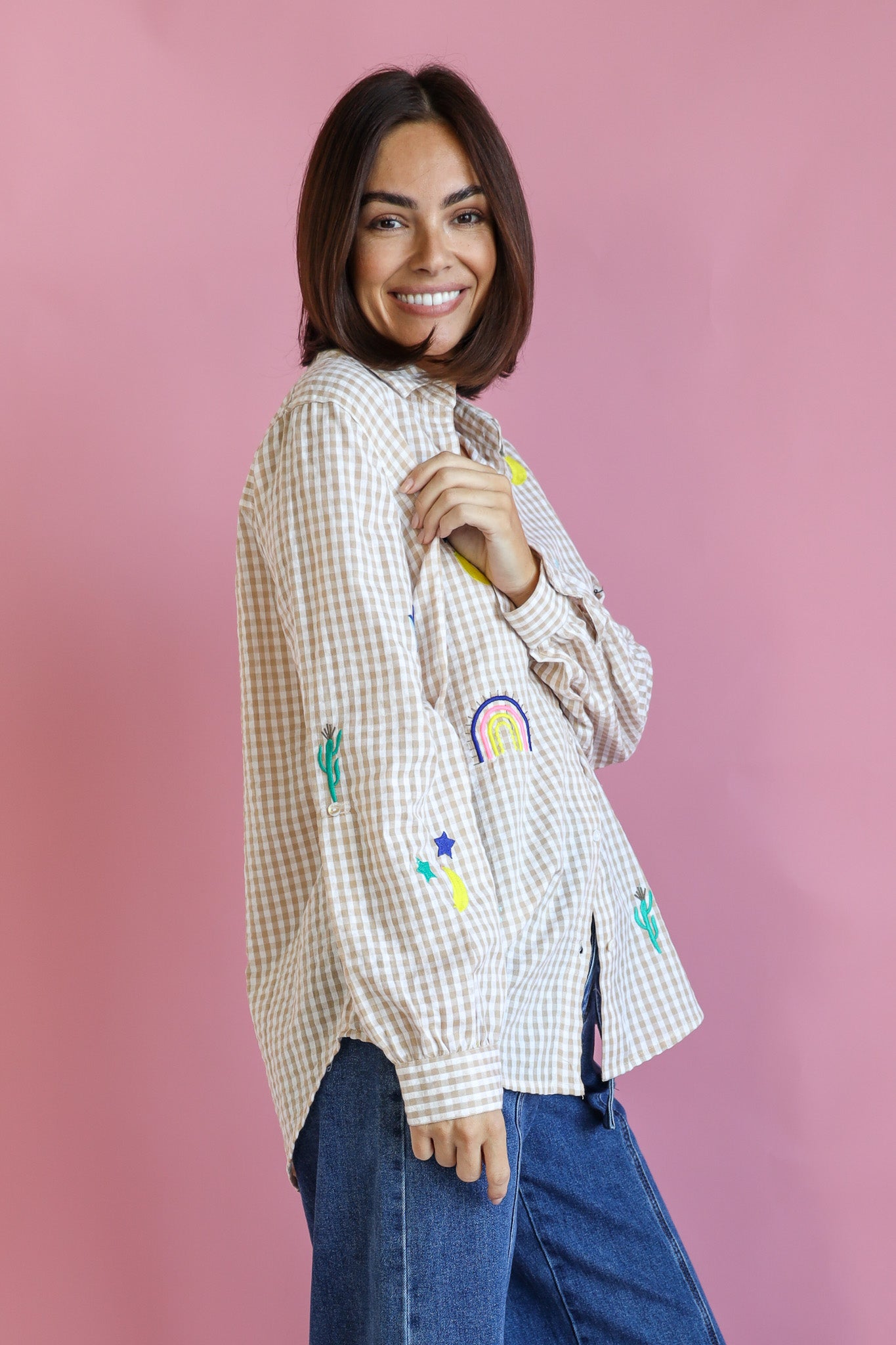 LOVE AND RAINBOWS GINGHAM SHIRT