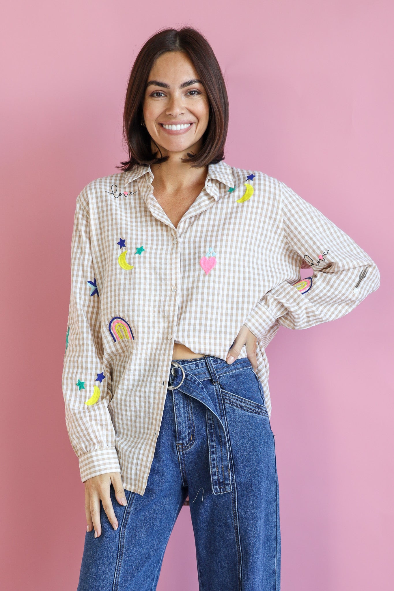 LOVE AND RAINBOWS GINGHAM SHIRT