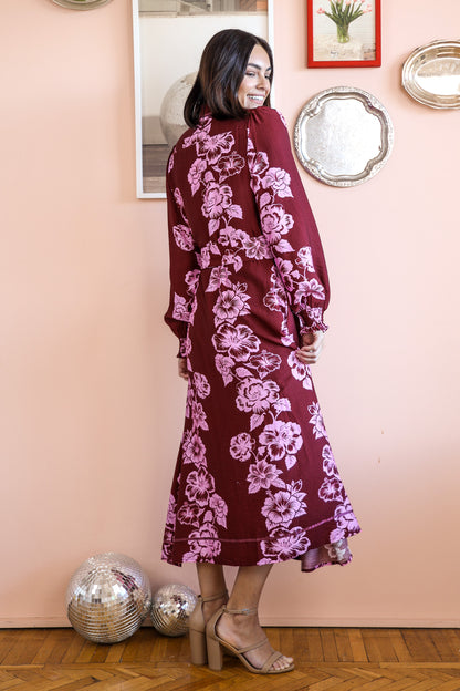 ATHENA MIDI DRESS IN BERRY AND PINK FLORAL