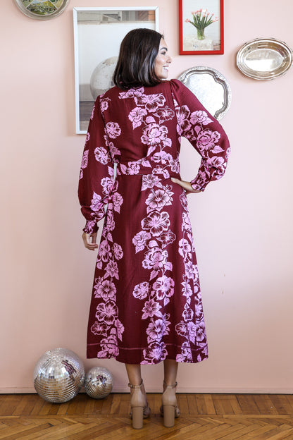 ATHENA MIDI DRESS IN BERRY AND PINK FLORAL