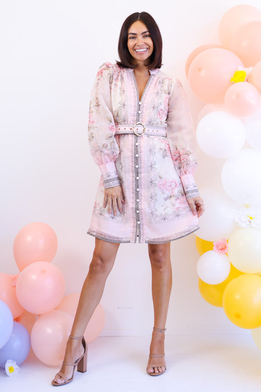 Charlotta Dress in Blush Pink with Floral Print