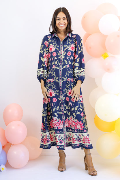 Hello Pretty Maxi Dress in Navy Floral