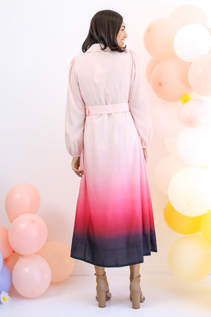 Starlet Maxi Shirt Dress in Pink Floral
