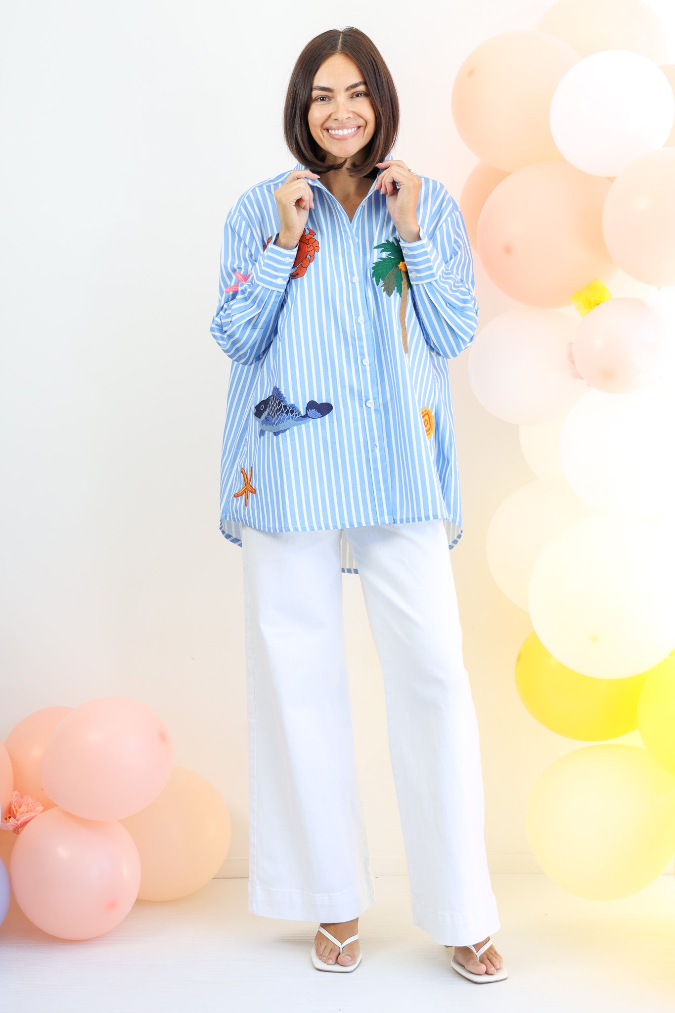 Maldives Cotton Shirt in Blue and White Stripe