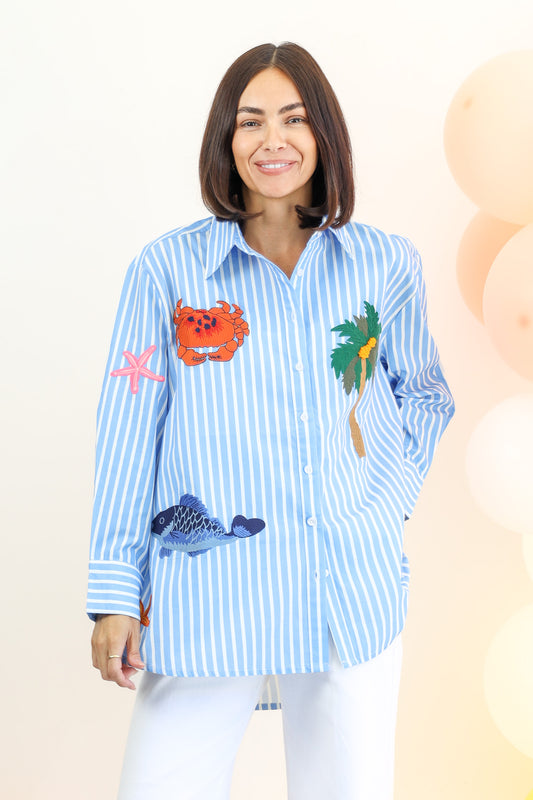 Maldives Cotton Shirt in Blue and White Stripe