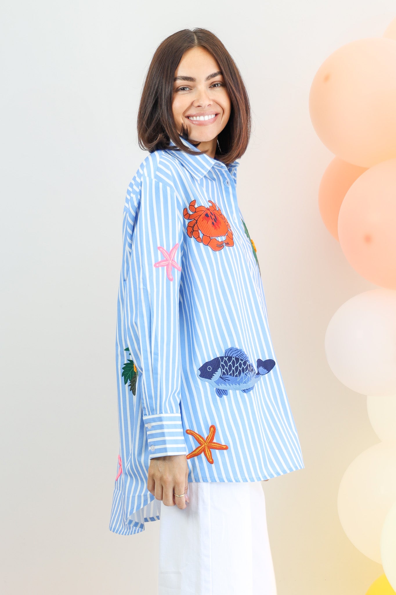 Maldives Cotton Shirt in Blue and White Stripe