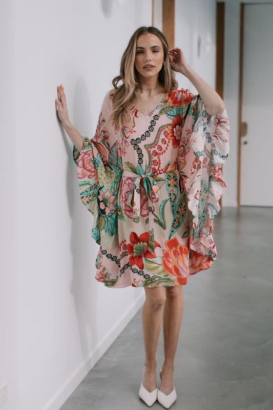 PETALE SHORT KAFTAN DRESS - FLORA PRINT