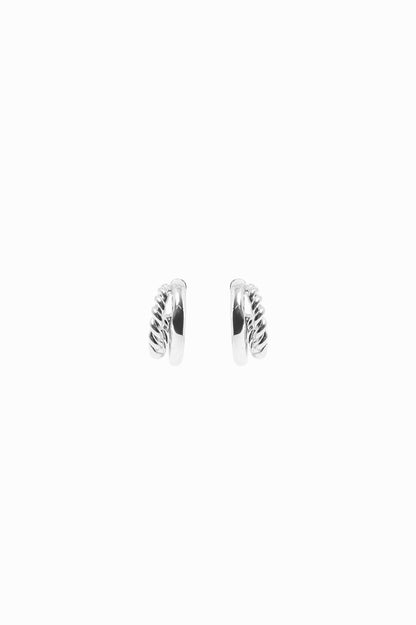 SILVER TWIST DOUBLE HOOP EARRINGS