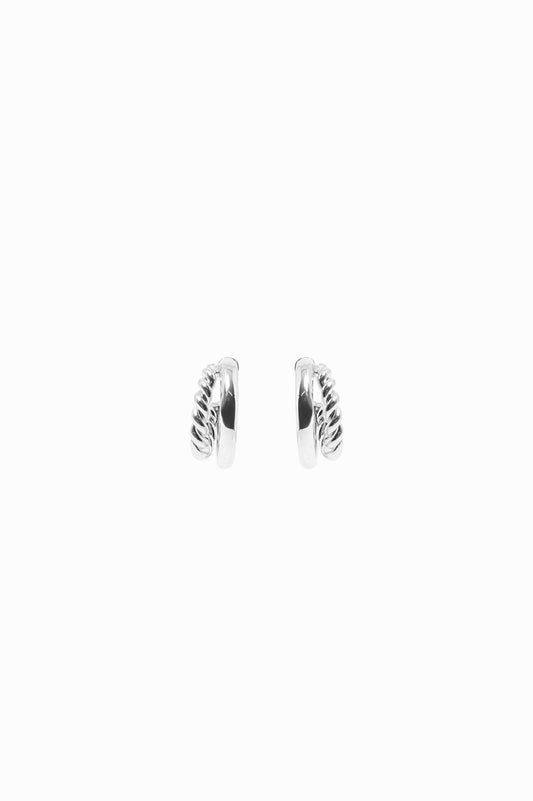 SILVER TWIST DOUBLE HOOP EARRINGS