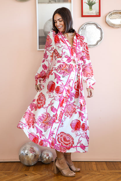 Athena Midi Dress in Pink Floral