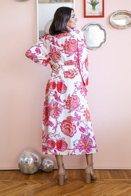 Athena Midi Dress in Pink Floral